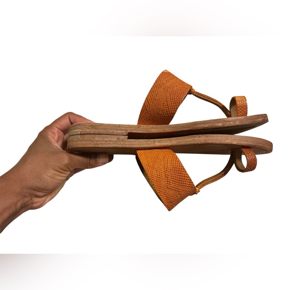 L*Space Miramar Handmade Tan Leather Snake Embossed Toe Post & Loop Sandals - Picture 8 of 13